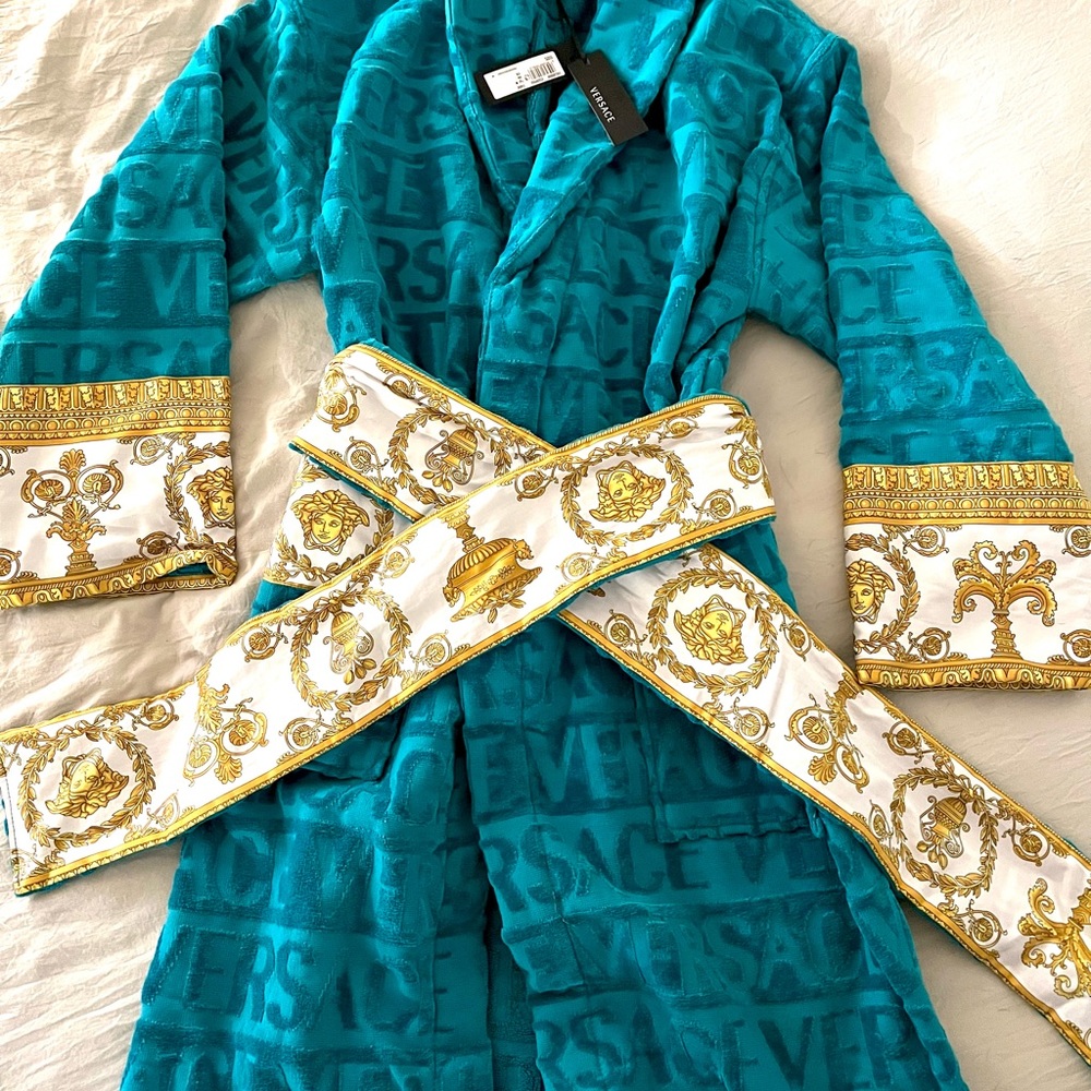 Brand New Teal Versace robe with tags in the box